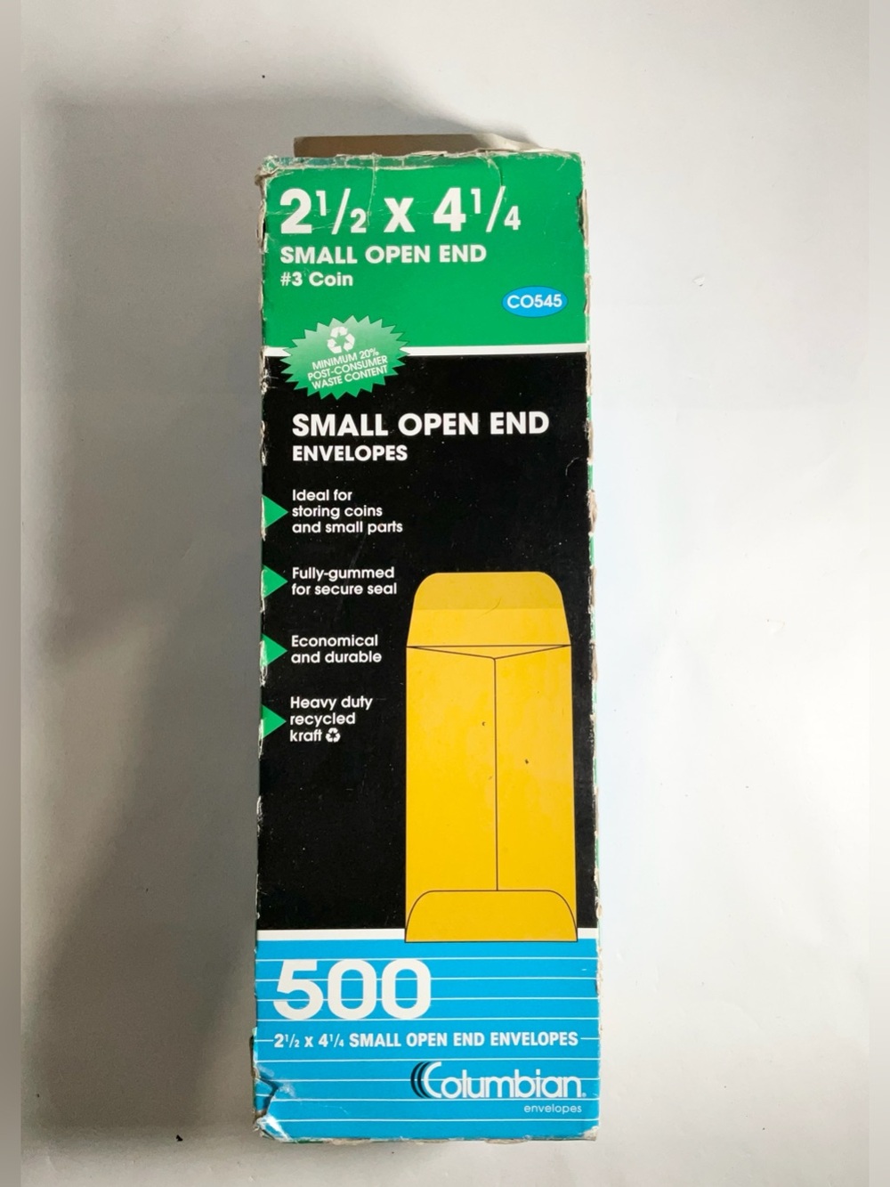 Colombian brand (CO575) #3 coin envelopes 2 1/2 X 4 1/4 Small Open End Envelopes